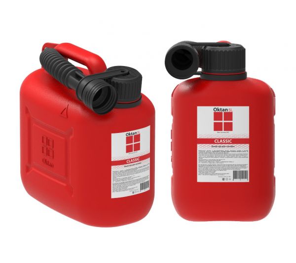 Plastic canister 5L with flexible spout for fuels and lubricants OKTAN CLASSIC RED (121 510)